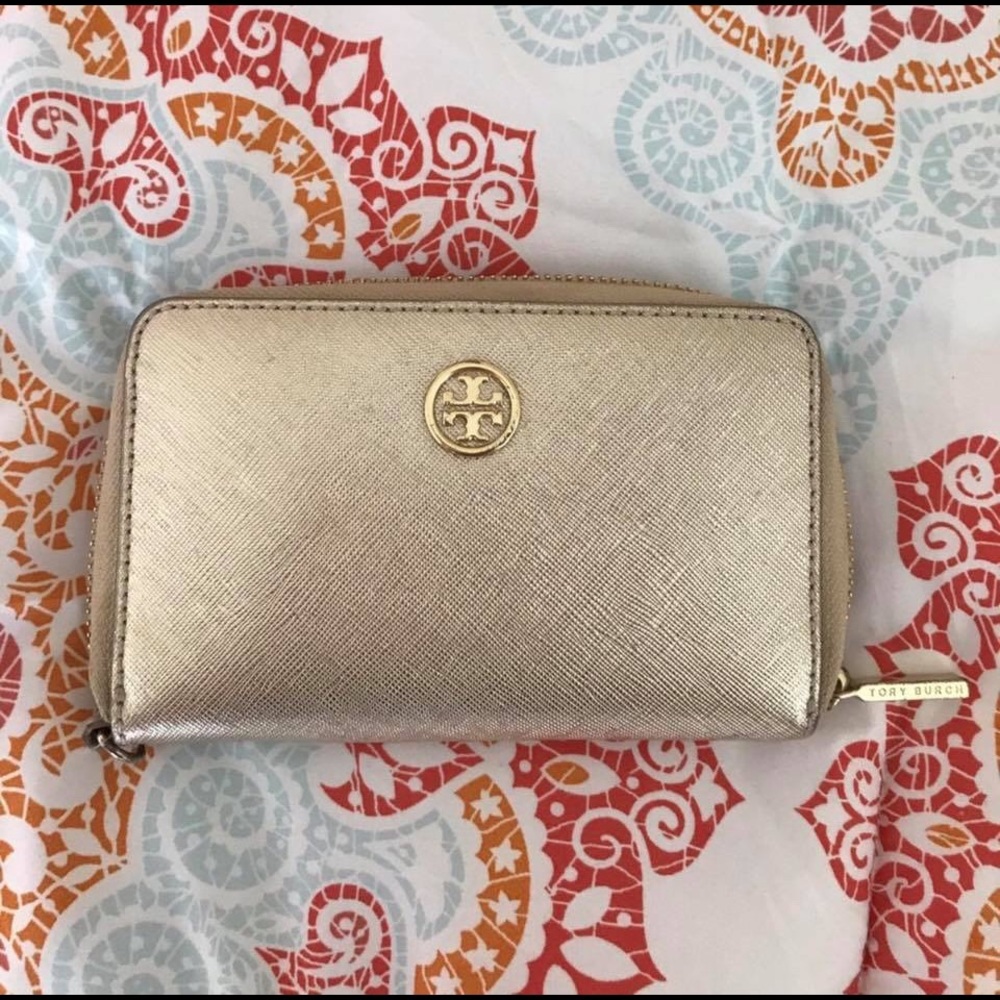 Metallic Gold Tory Burch Small Continental Wallet